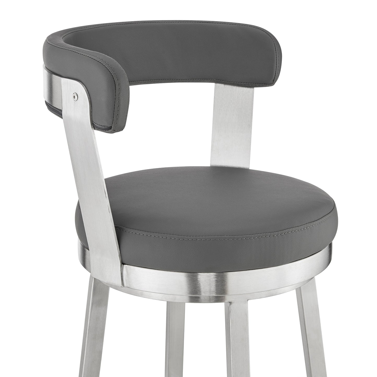 Kobe 26" Counter Height Swivel Bar Stool in Brushed Stainless Steel Finish and Gray Faux Leather