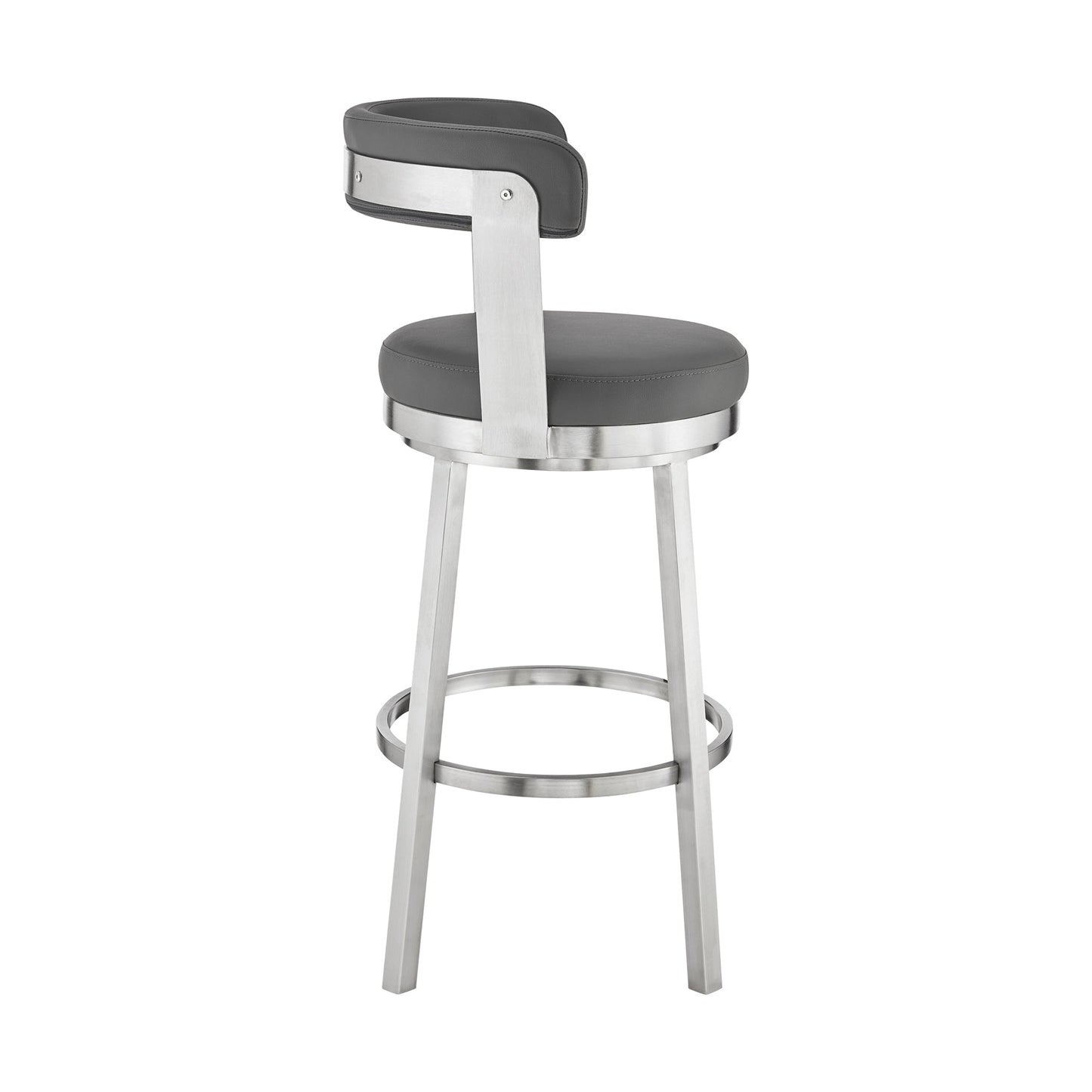 Kobe 30" Bar Height Swivel Bar Stool in Brushed Stainless Steel Finish and Gray Faux Leather