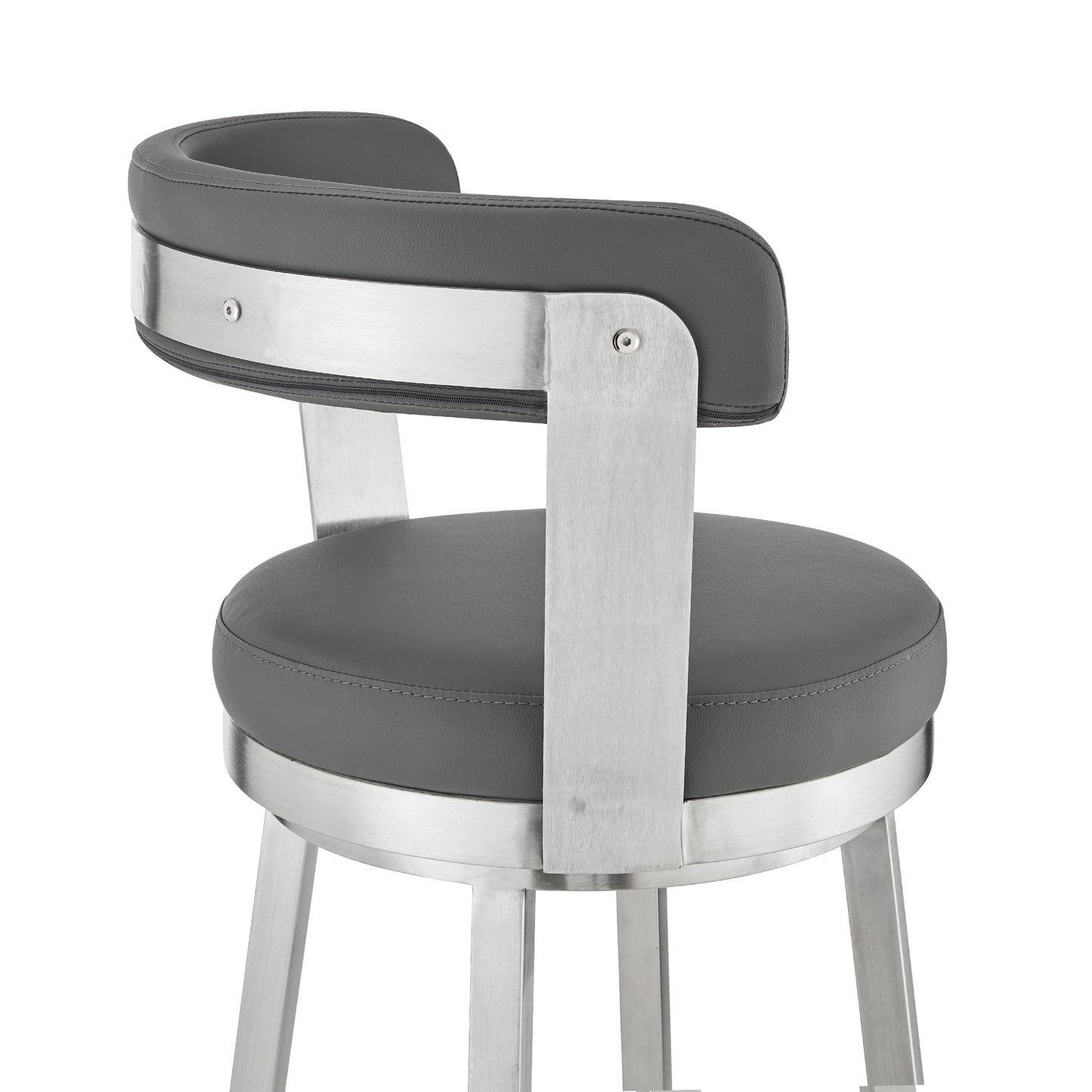 Kobe 30" Bar Height Swivel Bar Stool in Brushed Stainless Steel Finish and Gray Faux Leather