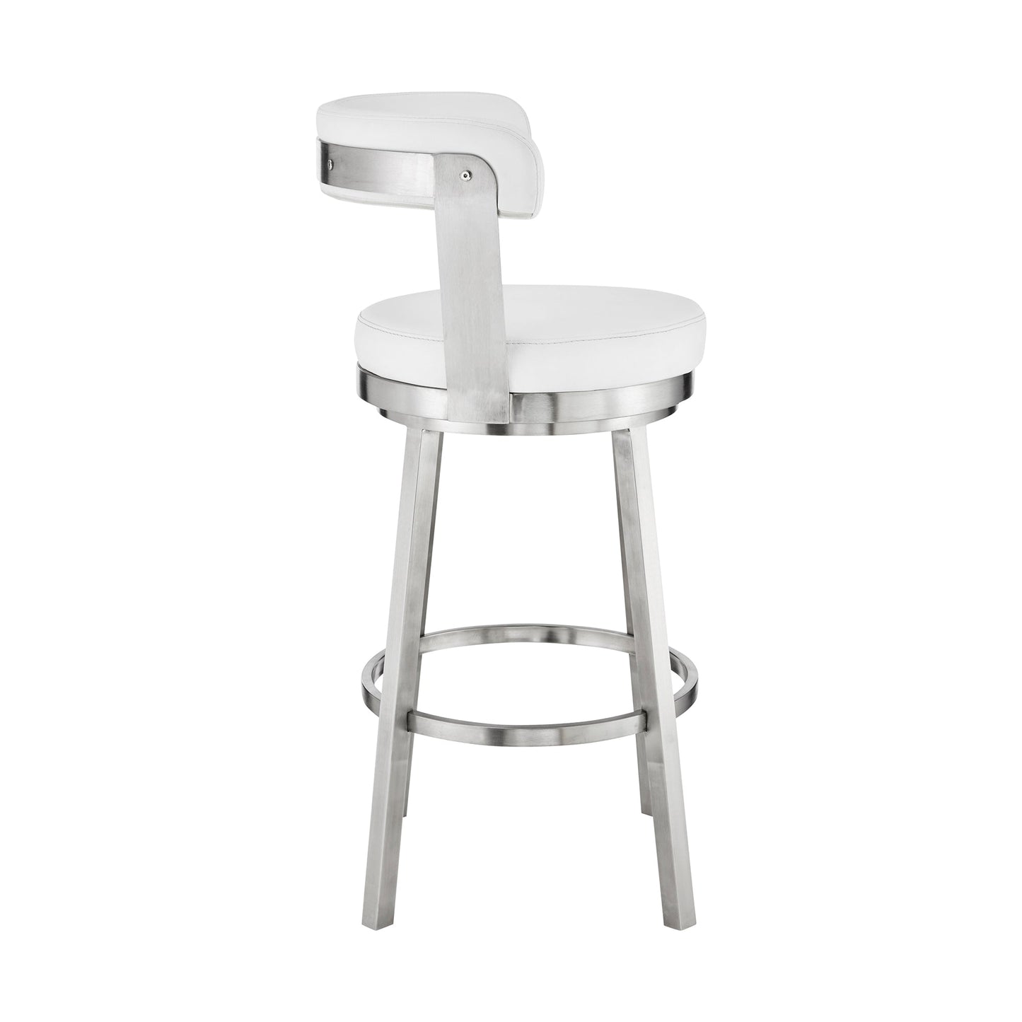 Kobe 26" Counter Height Swivel Bar Stool in Brushed Stainless Steel Finish and White Faux Leather