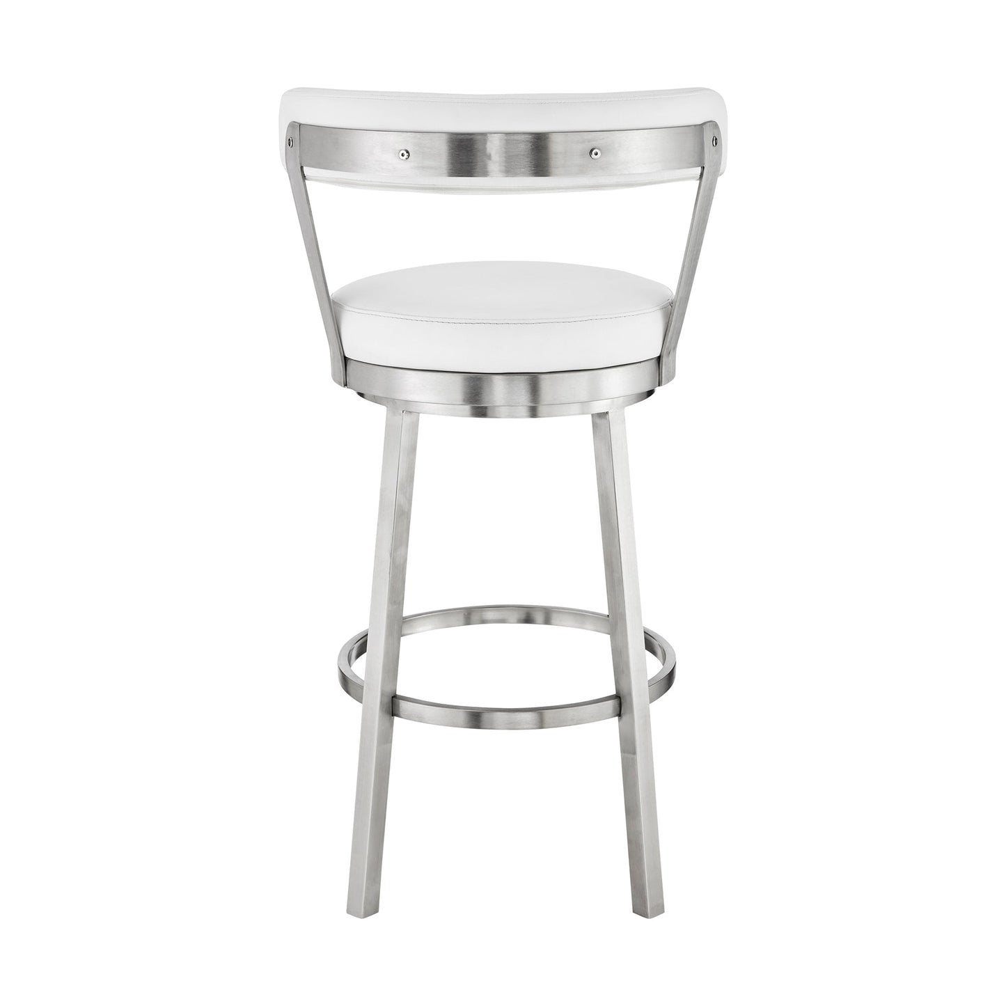 Kobe 26" Counter Height Swivel Bar Stool in Brushed Stainless Steel Finish and White Faux Leather