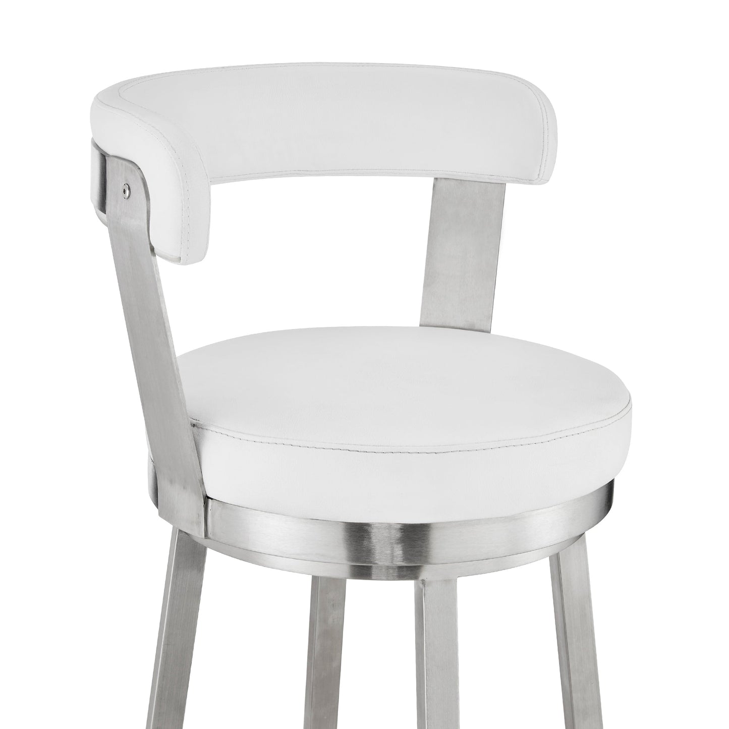 Kobe 26" Counter Height Swivel Bar Stool in Brushed Stainless Steel Finish and White Faux Leather