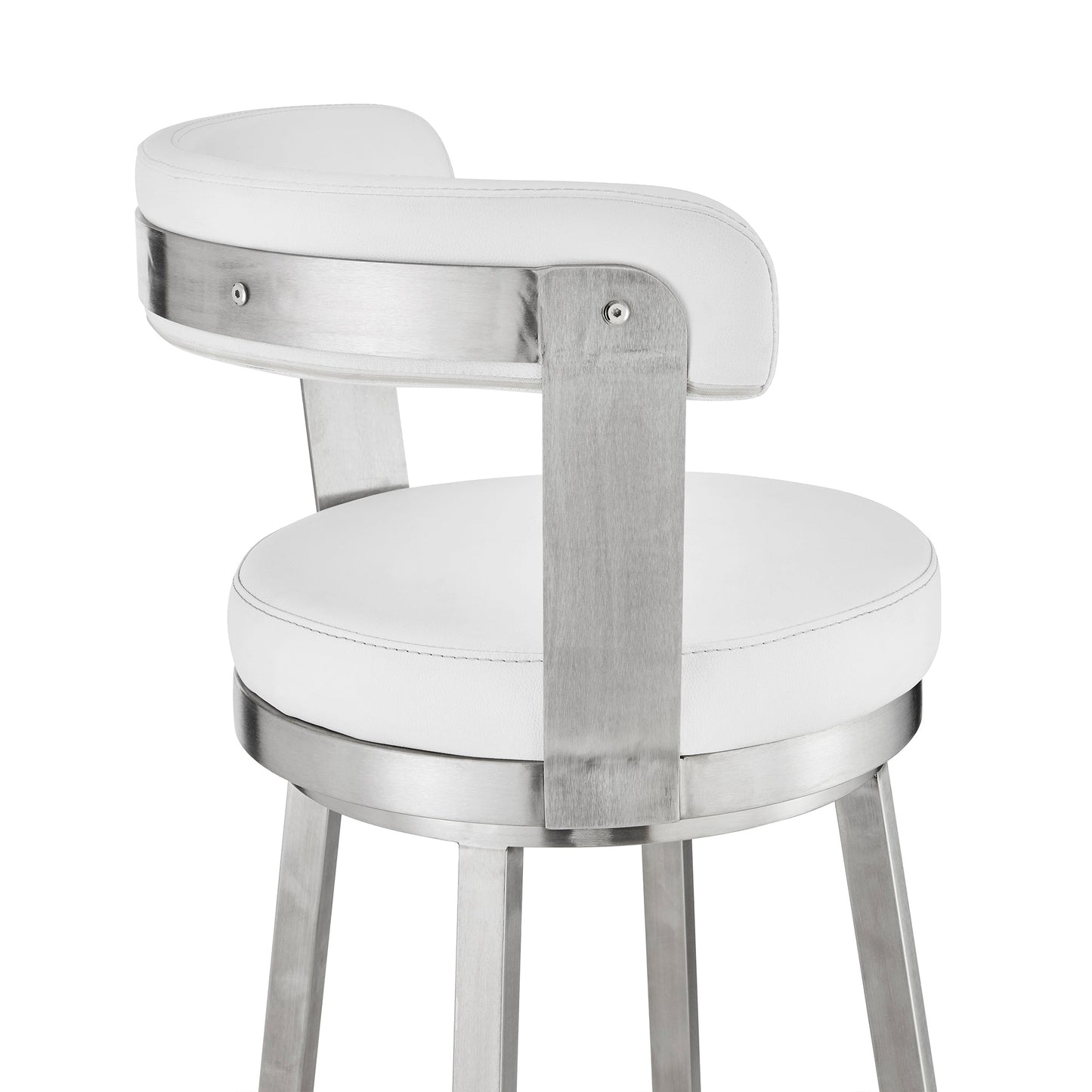 Kobe 26" Counter Height Swivel Bar Stool in Brushed Stainless Steel Finish and White Faux Leather