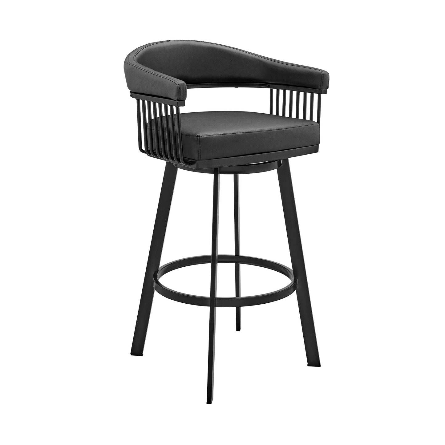 Bronson 25" Counter Height Swivel Bar Stool in Black Finish and Black Faux Leather