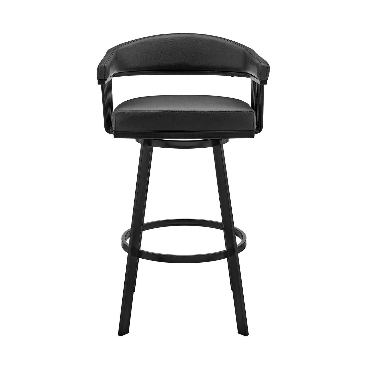 Bronson 25" Counter Height Swivel Bar Stool in Black Finish and Black Faux Leather