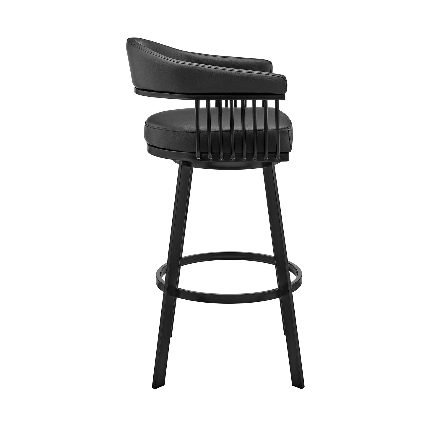 Bronson 25" Counter Height Swivel Bar Stool in Black Finish and Black Faux Leather