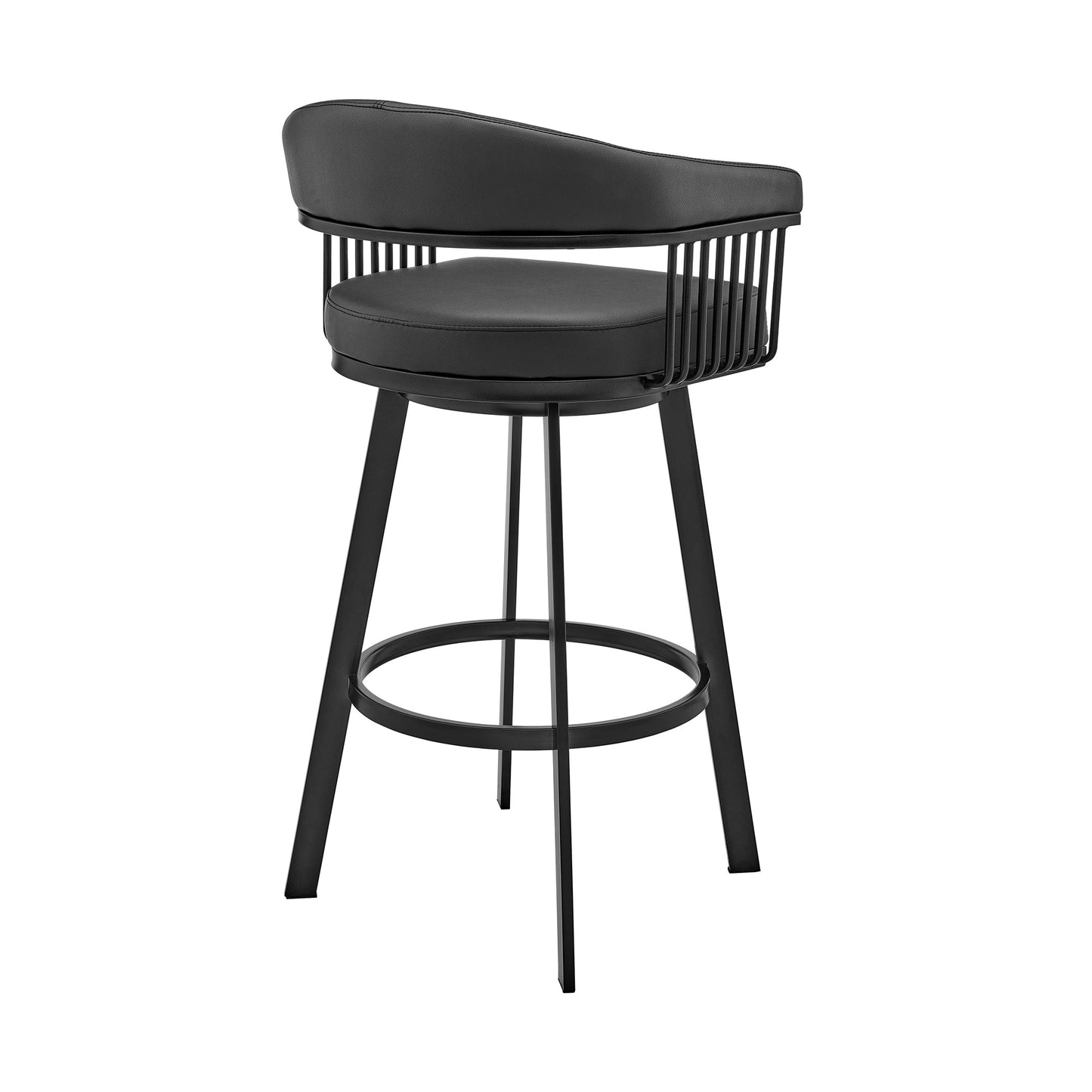 Bronson 25" Counter Height Swivel Bar Stool in Black Finish and Black Faux Leather