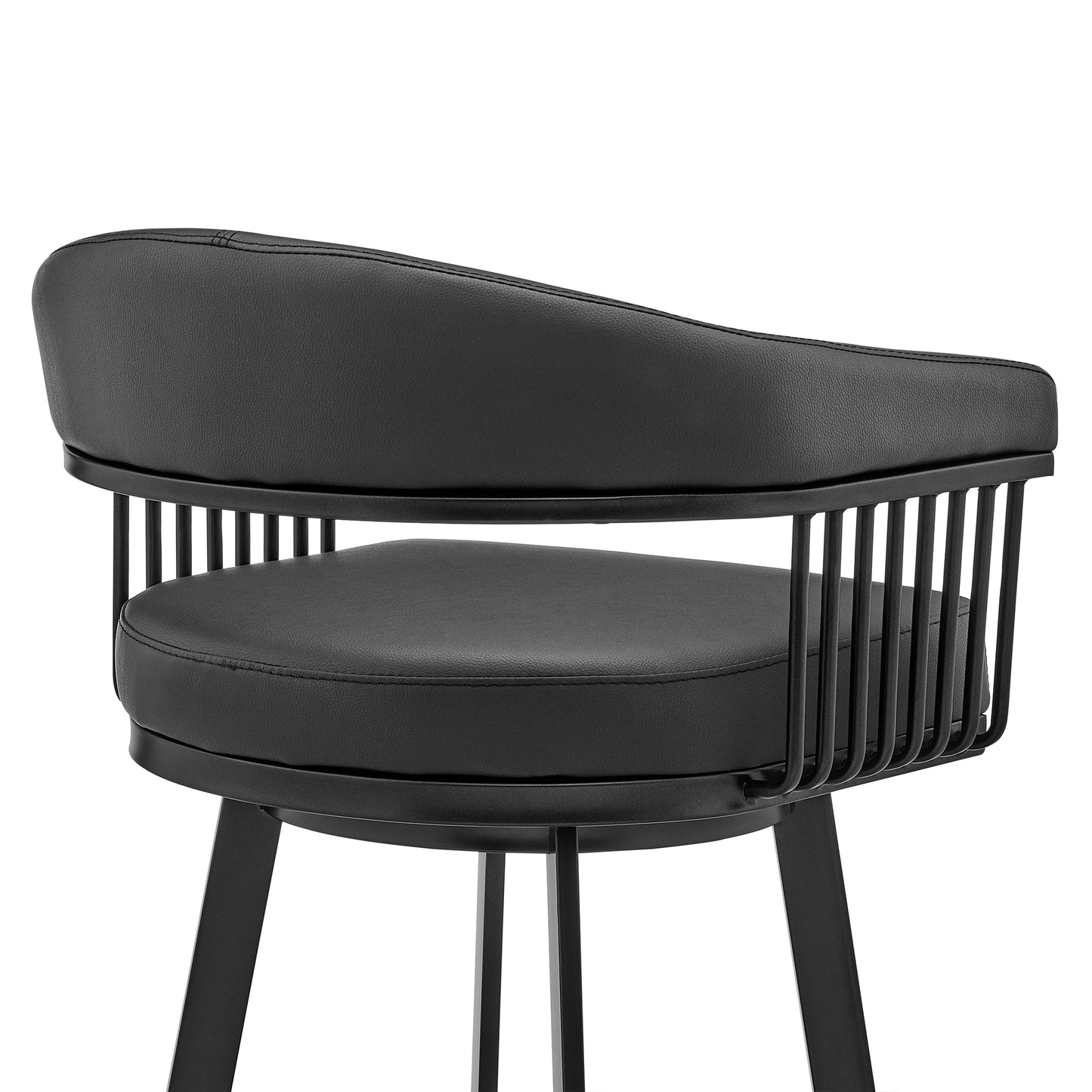 Bronson 25" Counter Height Swivel Bar Stool in Black Finish and Black Faux Leather