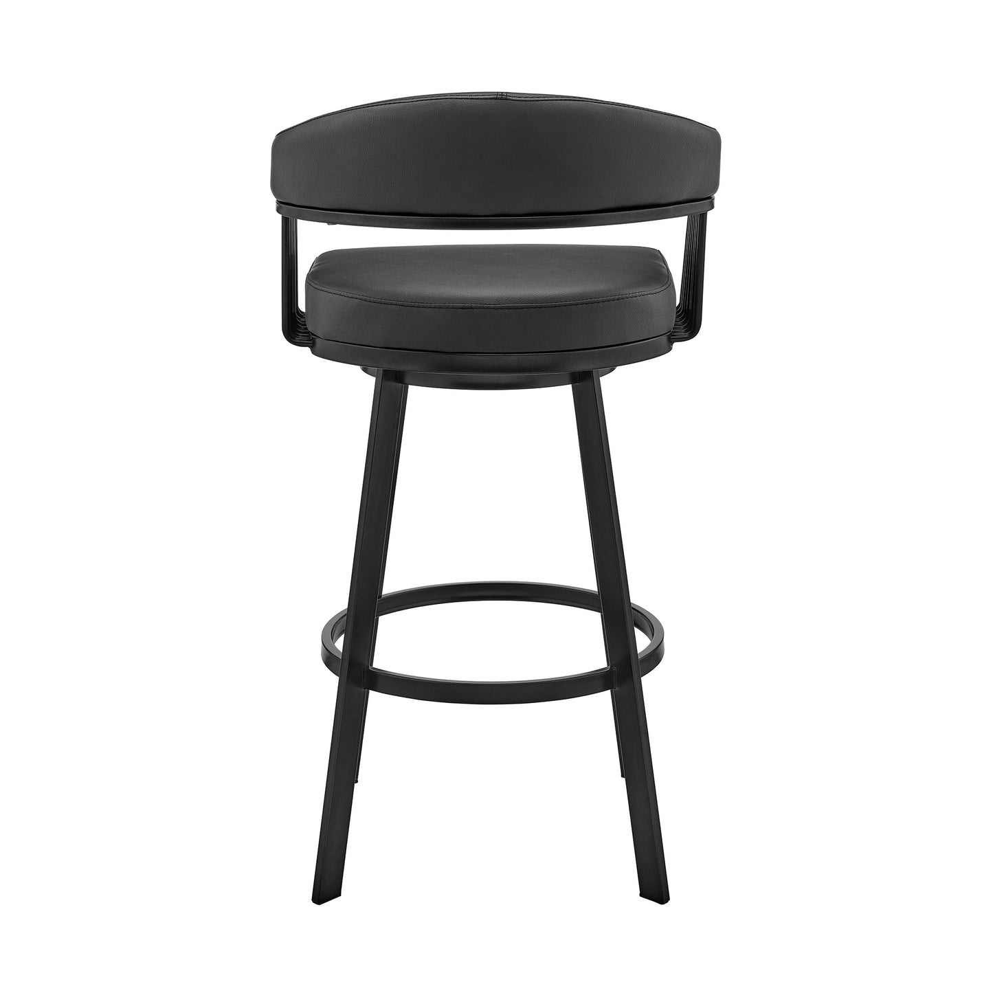 Bronson 29" Bar Height Swivel Bar Stool in Black Finish and Black Faux Leather