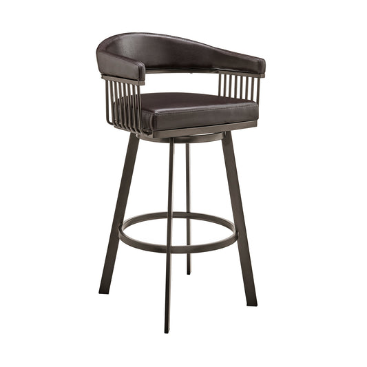 Bronson 25" Counter Height Swivel Bar Stool in Java Brown Finish and Chocolate Faux Leather