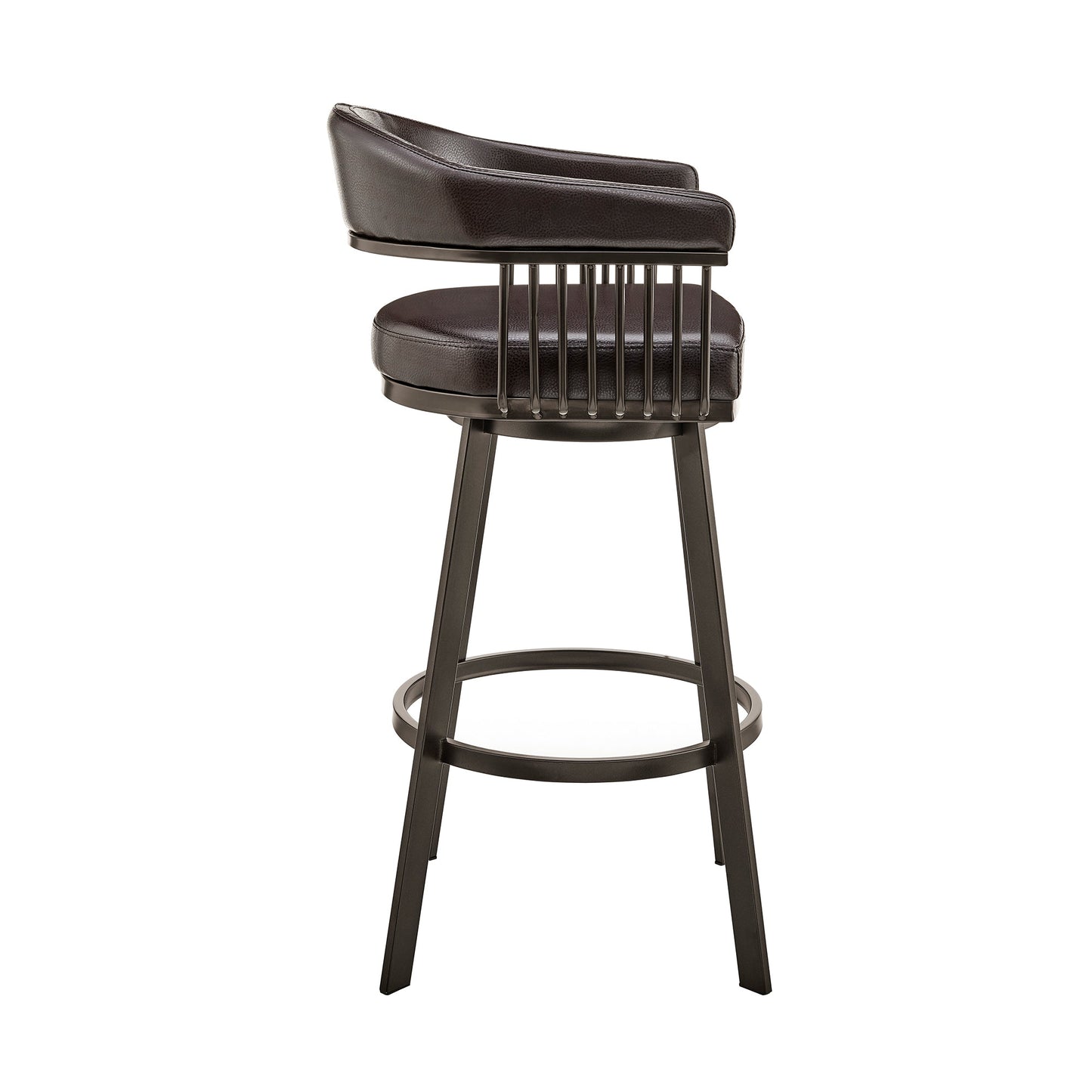 Bronson 25" Counter Height Swivel Bar Stool in Java Brown Finish and Chocolate Faux Leather