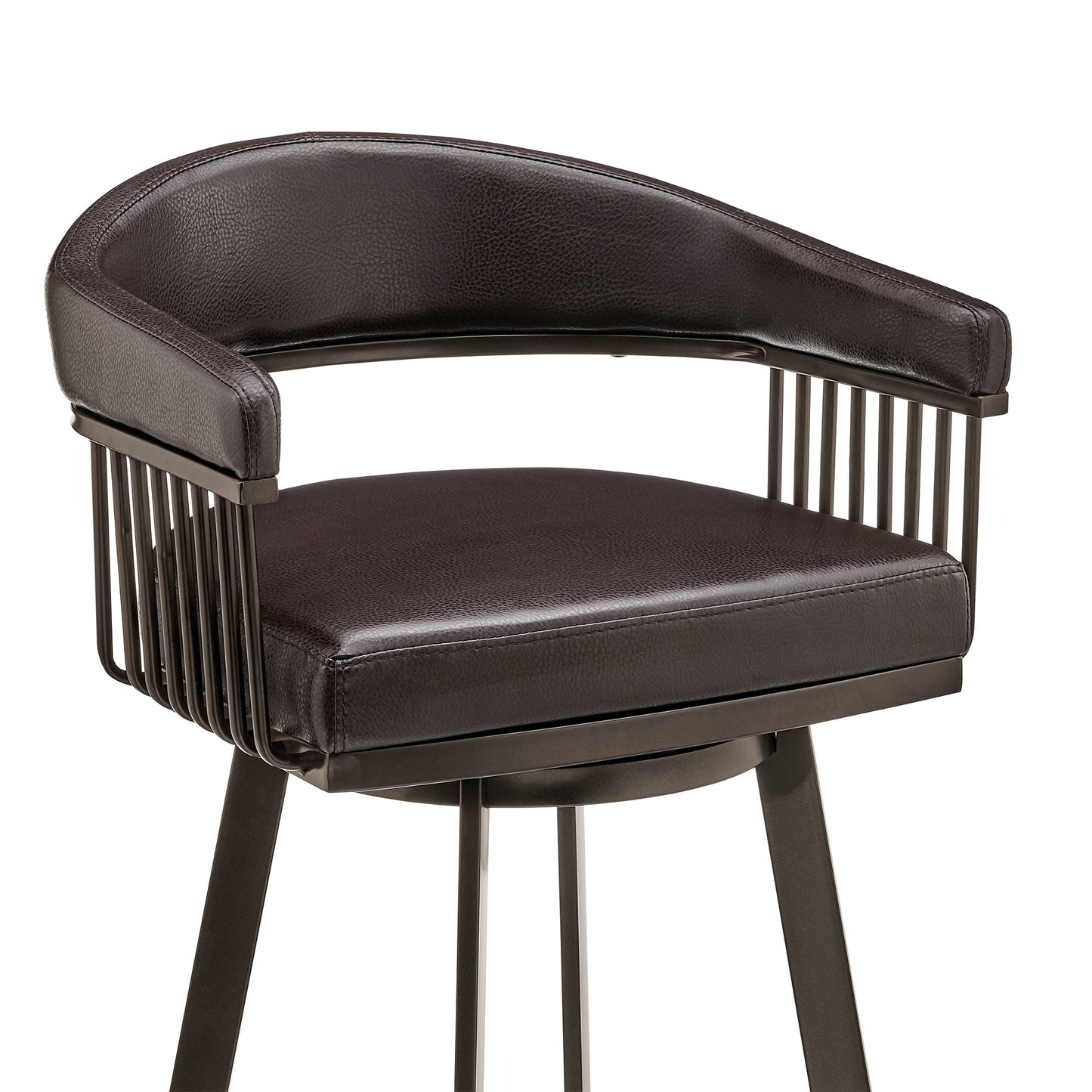 Bronson 25" Counter Height Swivel Bar Stool in Java Brown Finish and Chocolate Faux Leather