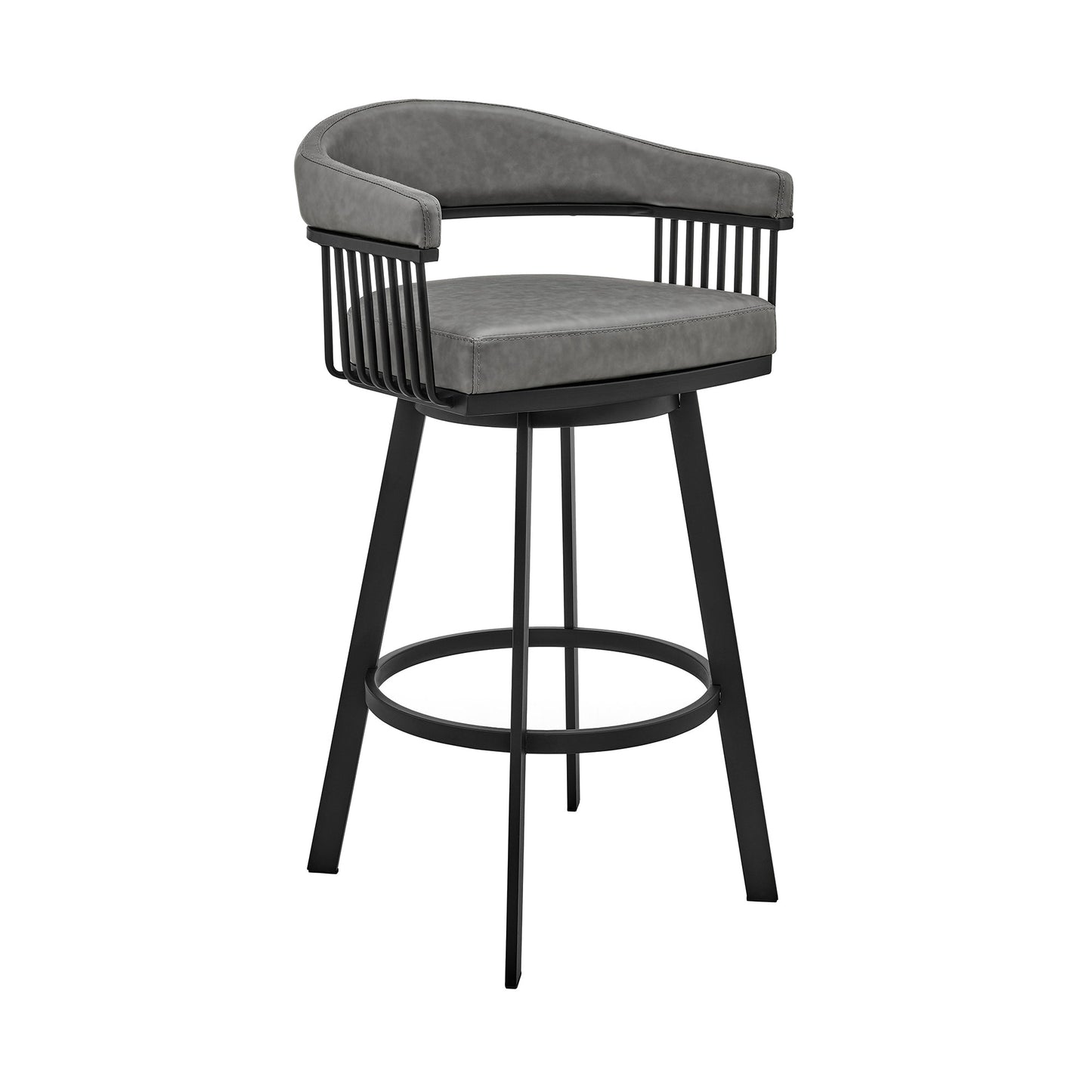 Bronson 25" Counter Height Swivel Bar Stool in Black Finish and Gray Faux Leather