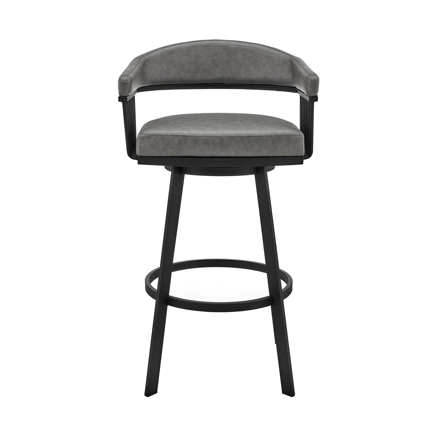 Bronson 25" Counter Height Swivel Bar Stool in Black Finish and Gray Faux Leather