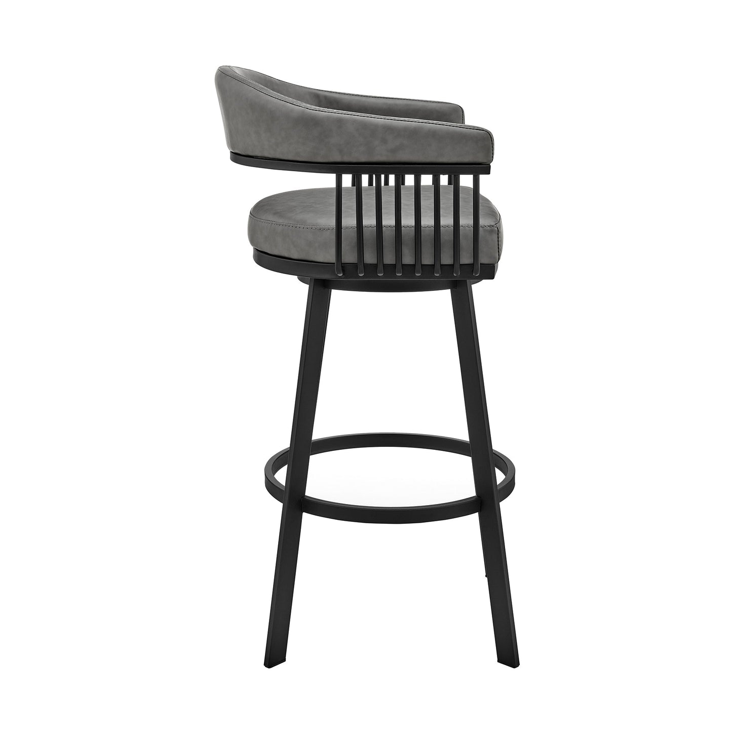 Bronson 25" Counter Height Swivel Bar Stool in Black Finish and Gray Faux Leather