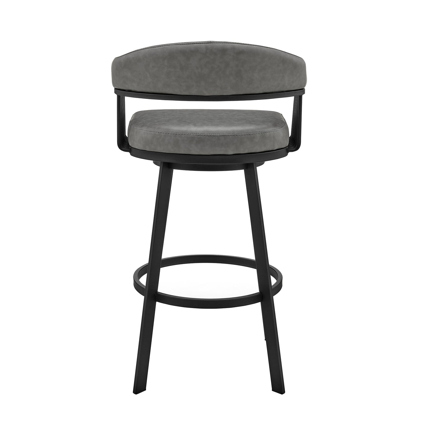 Bronson 25" Counter Height Swivel Bar Stool in Black Finish and Gray Faux Leather