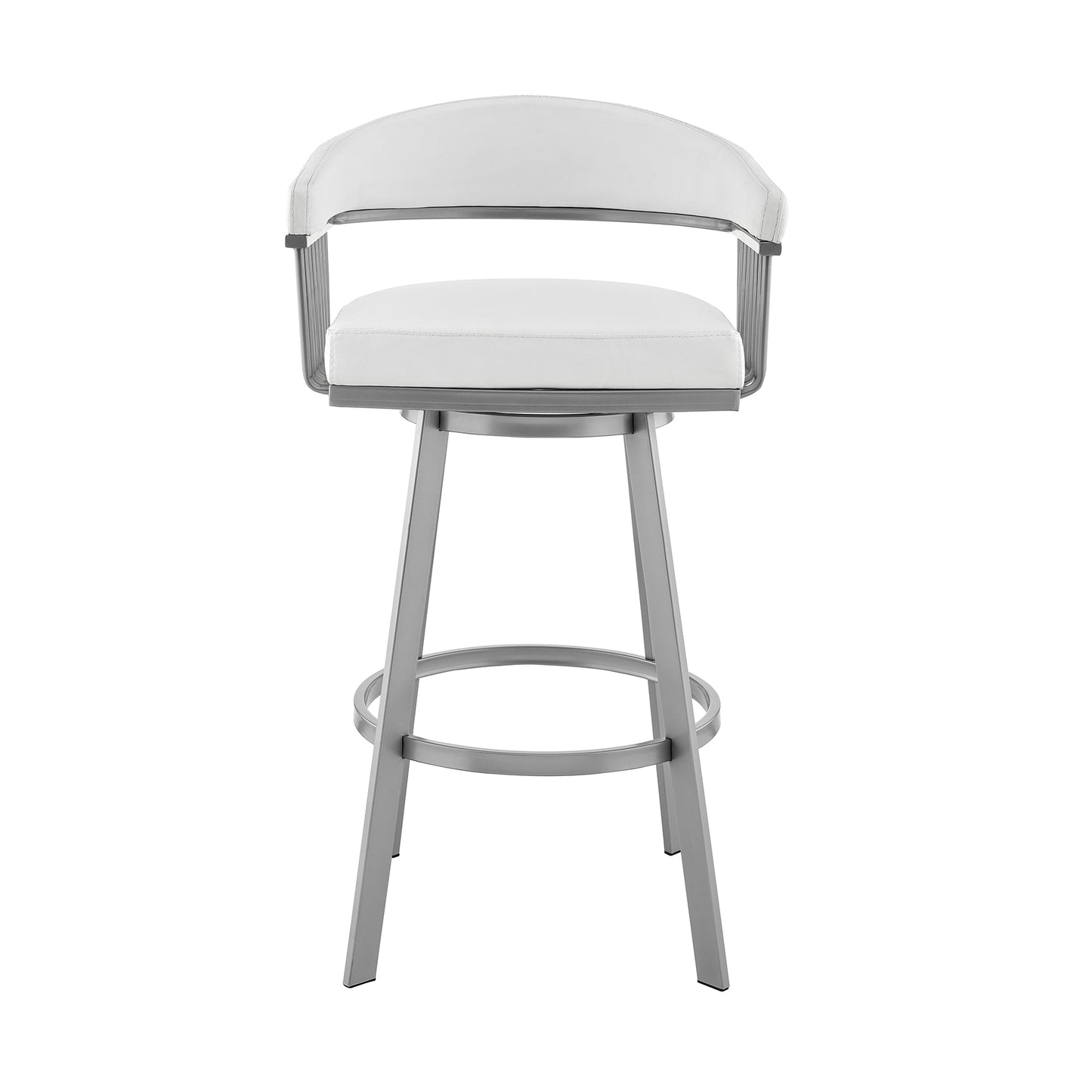 Bronson 29" Bar Height Swivel Bar Stool in Silver finish and White Faux Leather