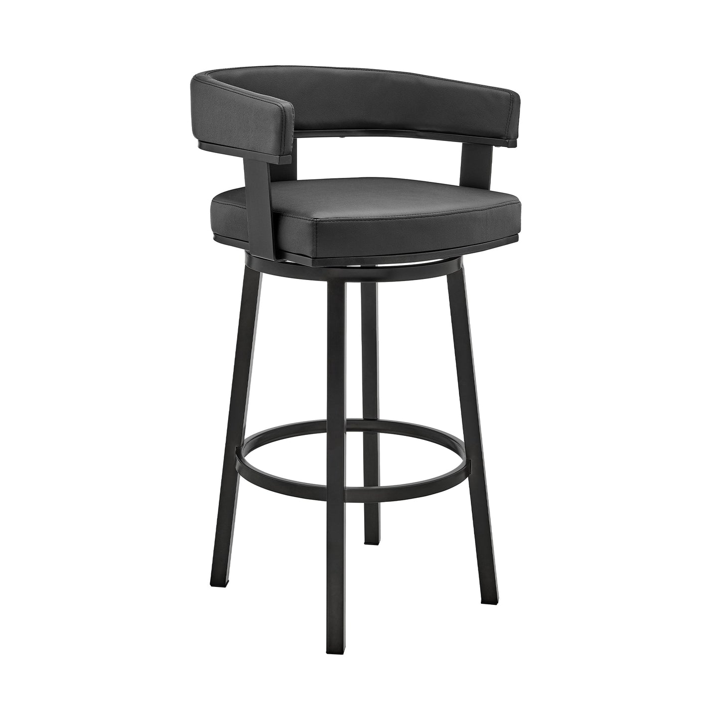 Cohen 30" Bar Height Swivel Bar Stool in Black Finish and Black Faux Leather