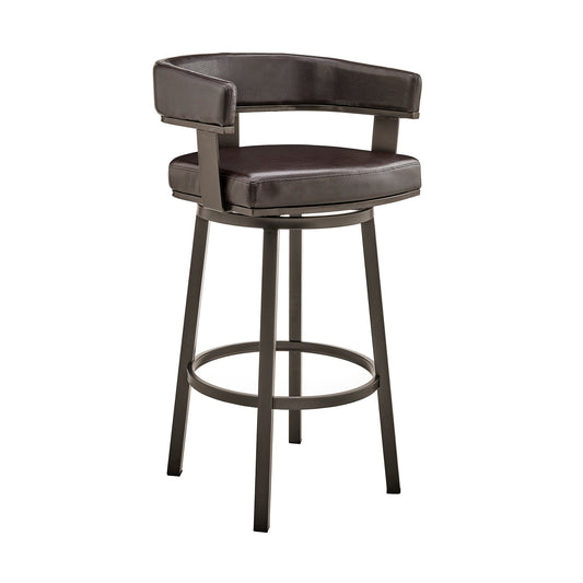 Cohen 26" Counter Height Swivel Bar Stool in Java Brown Finish and Chocolate Faux Leather