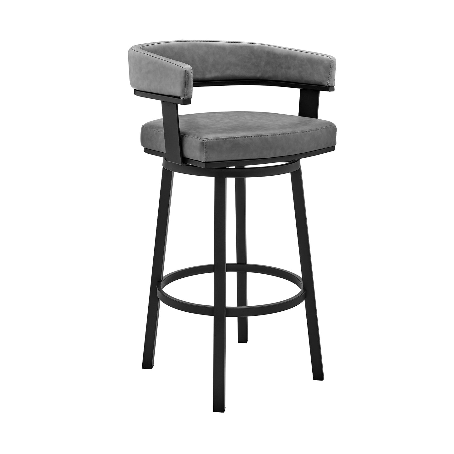 Cohen 26" Counter Height Swivel Bar Stool in Black Finish and Gray Faux Leather