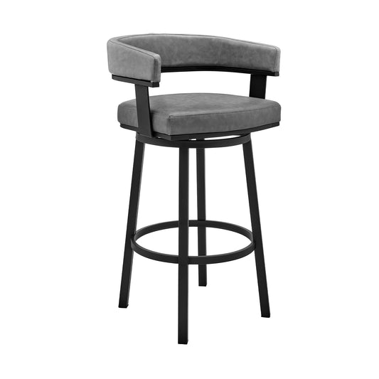 Cohen 26" Counter Height Swivel Bar Stool in Black Finish and Gray Faux Leather