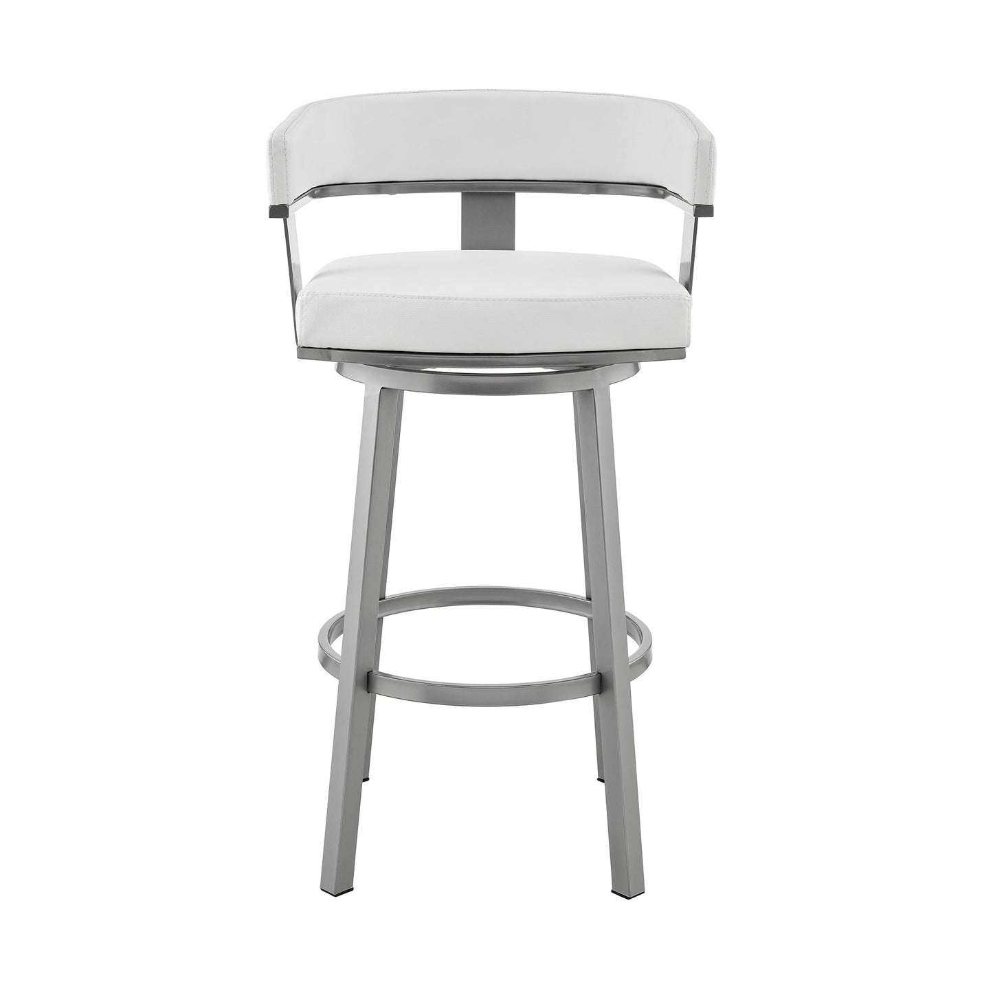 Cohen 26" Counter Height Swivel Bar Stool in Silver Finish with White Faux Leather