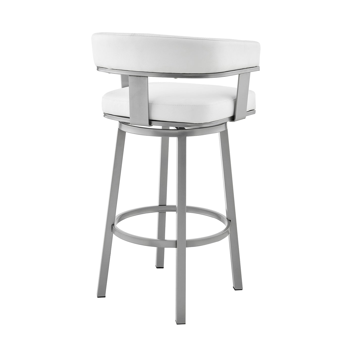 Cohen 26" Counter Height Swivel Bar Stool in Silver Finish with White Faux Leather