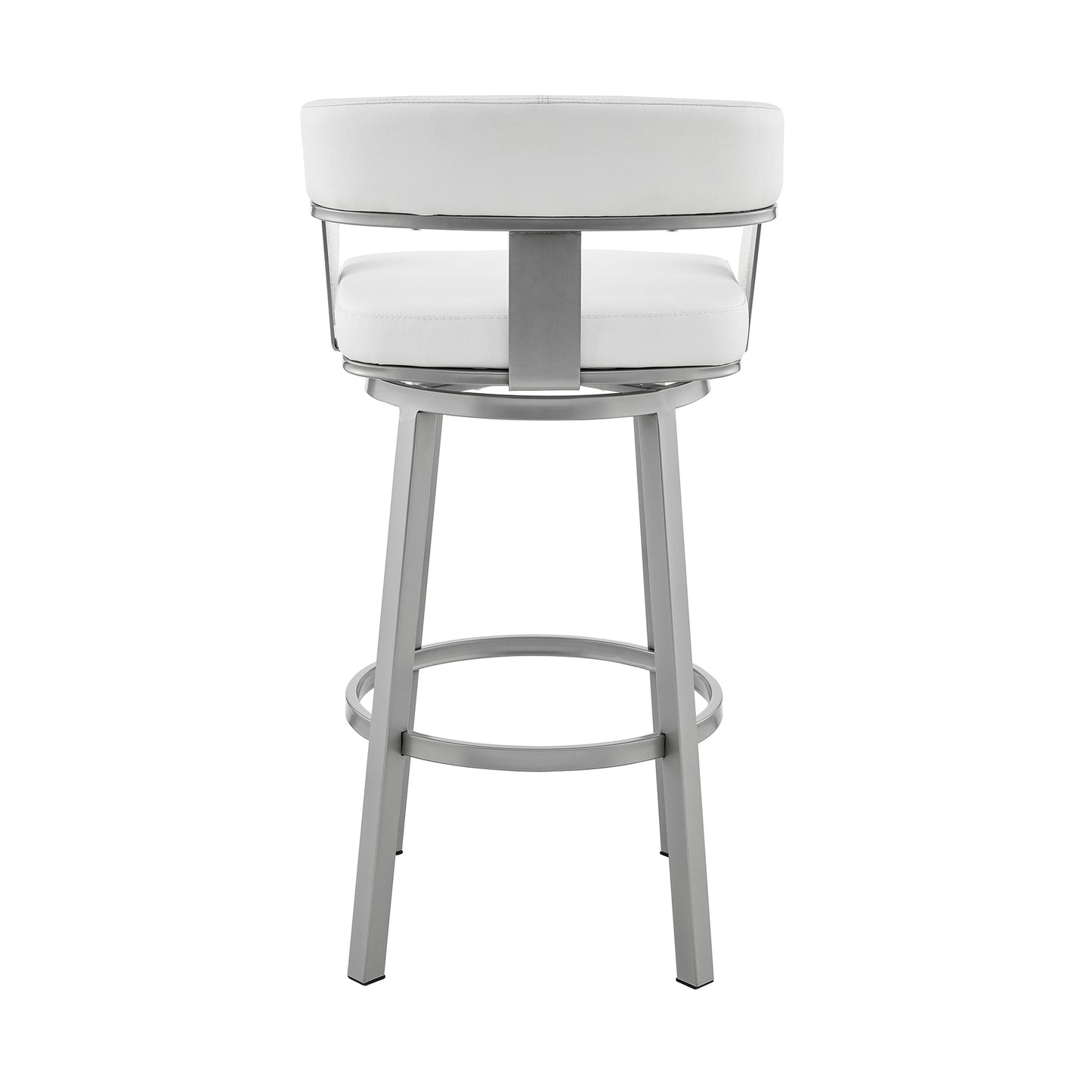 Cohen 30" Bar Height Swivel Bar Stool in Silver Finish with White Faux Leather