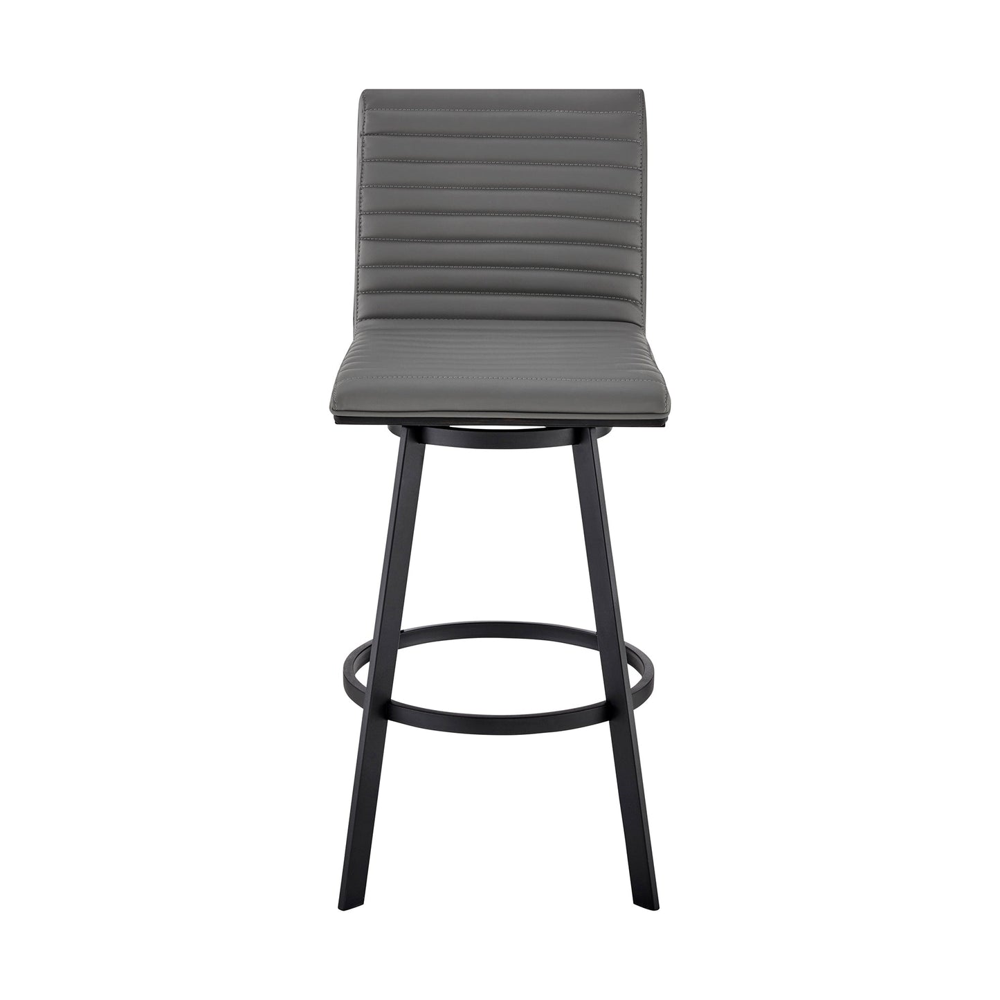 Jermaine 26" Counter Height Swivel Bar Stool in Matt Black Finish with Gray Faux Leather