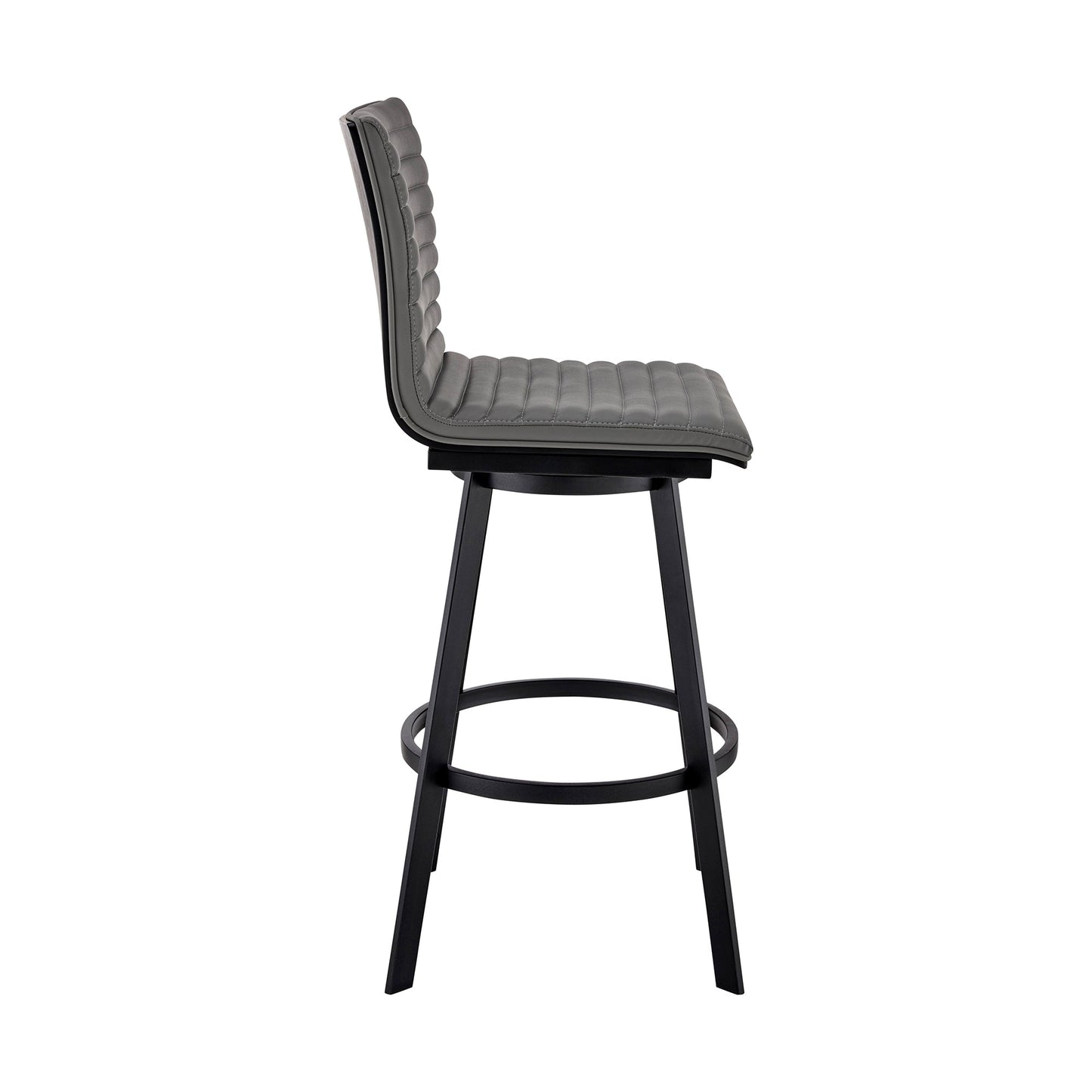 Jermaine 26" Counter Height Swivel Bar Stool in Matt Black Finish with Gray Faux Leather