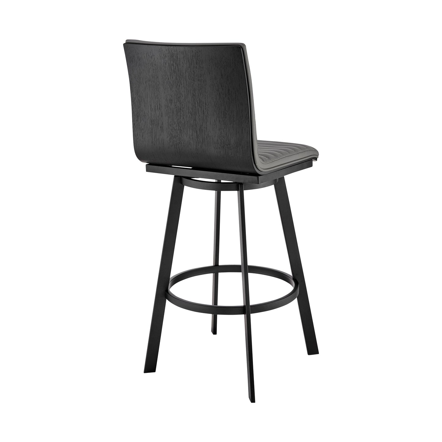 Jermaine 26" Counter Height Swivel Bar Stool in Matt Black Finish with Gray Faux Leather