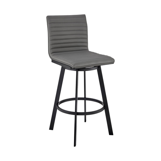 Jermaine 30" Bar Height Swivel Bar Stool in Matt Black Finish with Gray Faux Leather