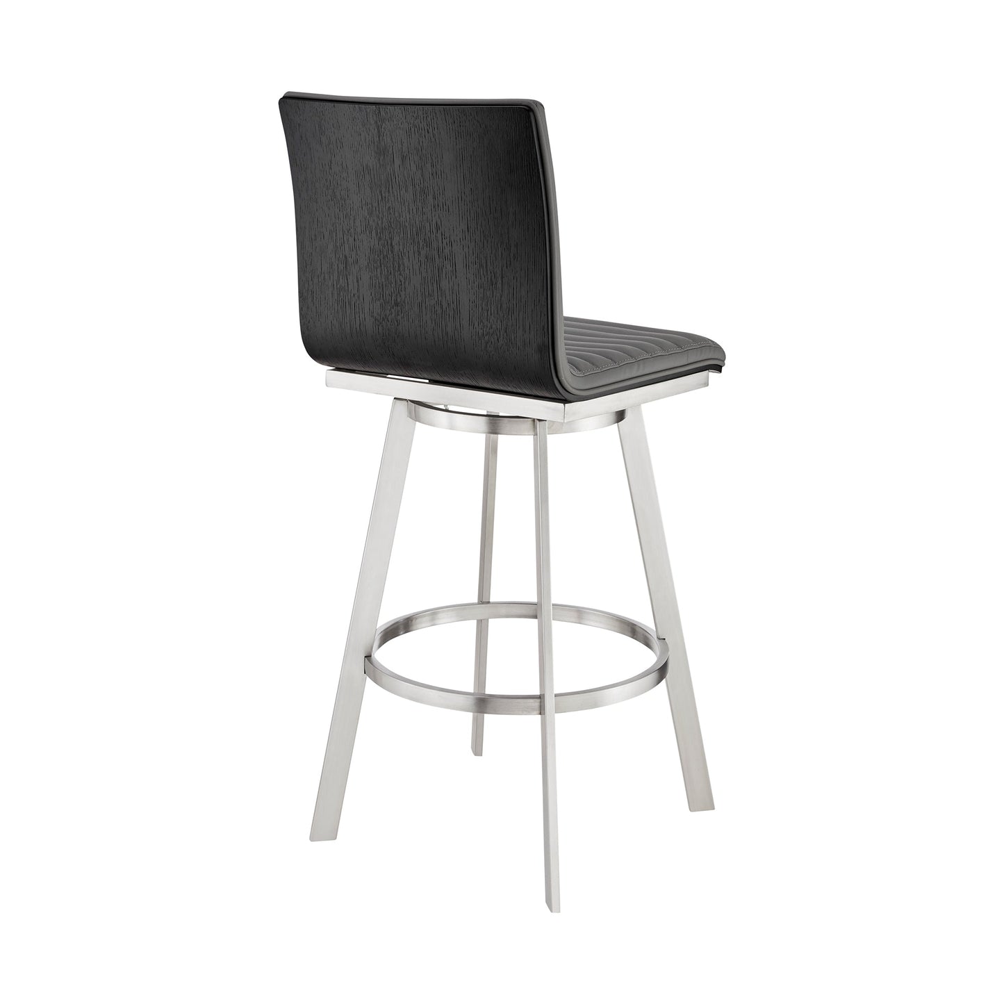 Jermaine 30" Bar Swivel Bar Stool in Brushed Stainless Steel Finish and Gray Faux Leather