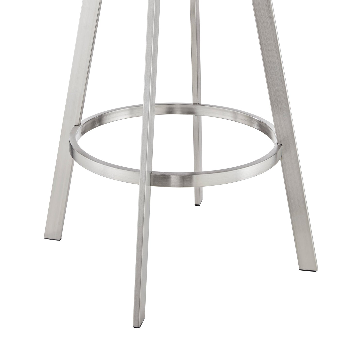 Jermaine 30" Bar Swivel Bar Stool in Brushed Stainless Steel Finish and Gray Faux Leather