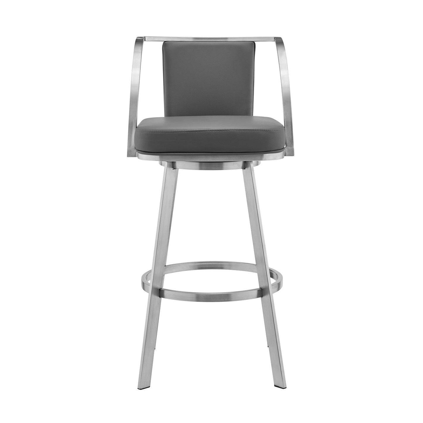 Sandringham 26" Gray Faux Leather and Brushed Stainless Steel Swivel Bar Stool