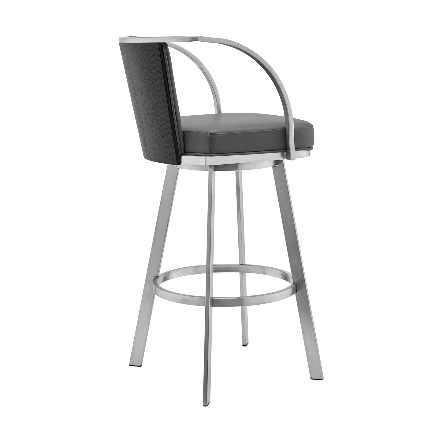 Sandringham 26" Gray Faux Leather and Brushed Stainless Steel Swivel Bar Stool