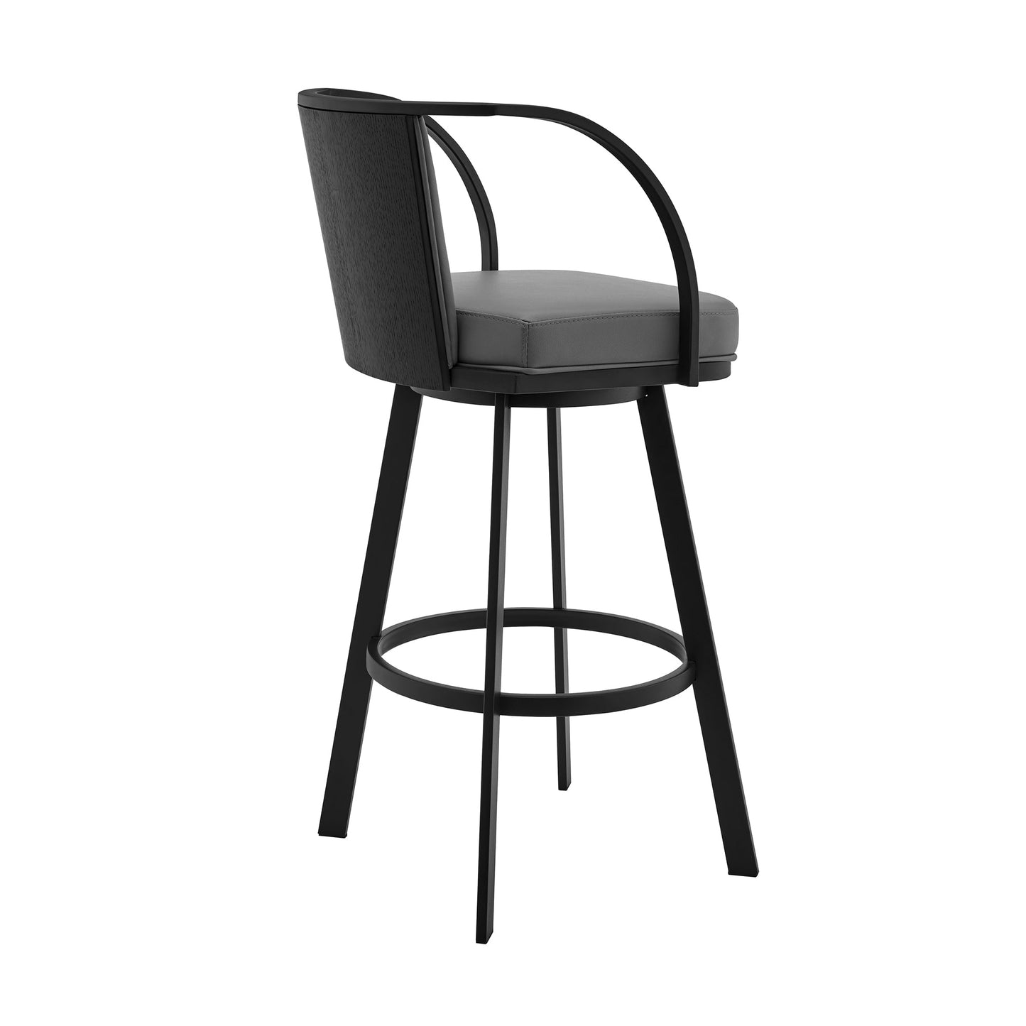 Sandringham 26" Gray Faux Leather and Black Metal Swivel Bar Stool