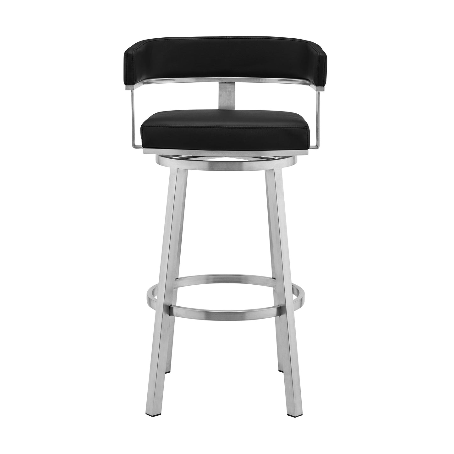 Cohen 26" Black Faux Leather and Brushed Stainless Steel Swivel Bar Stool