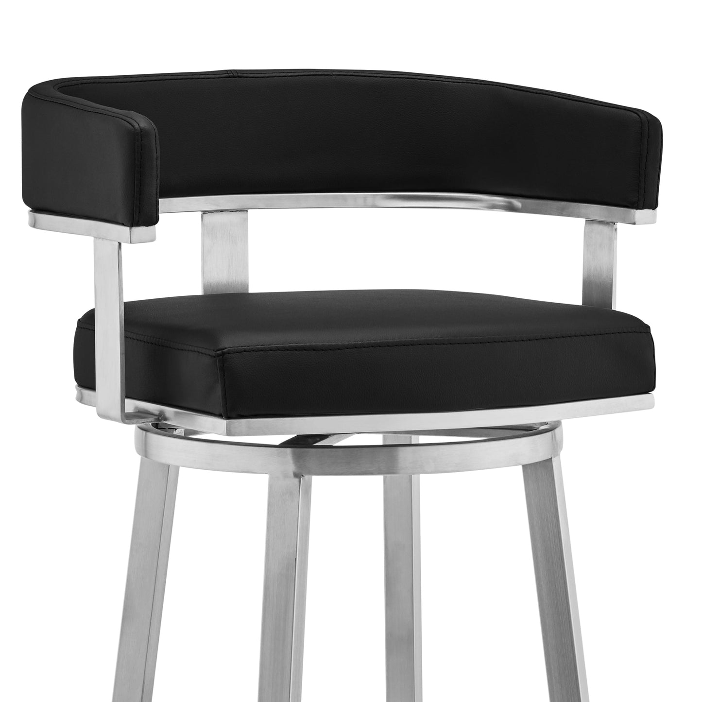 Cohen 26" Black Faux Leather and Brushed Stainless Steel Swivel Bar Stool