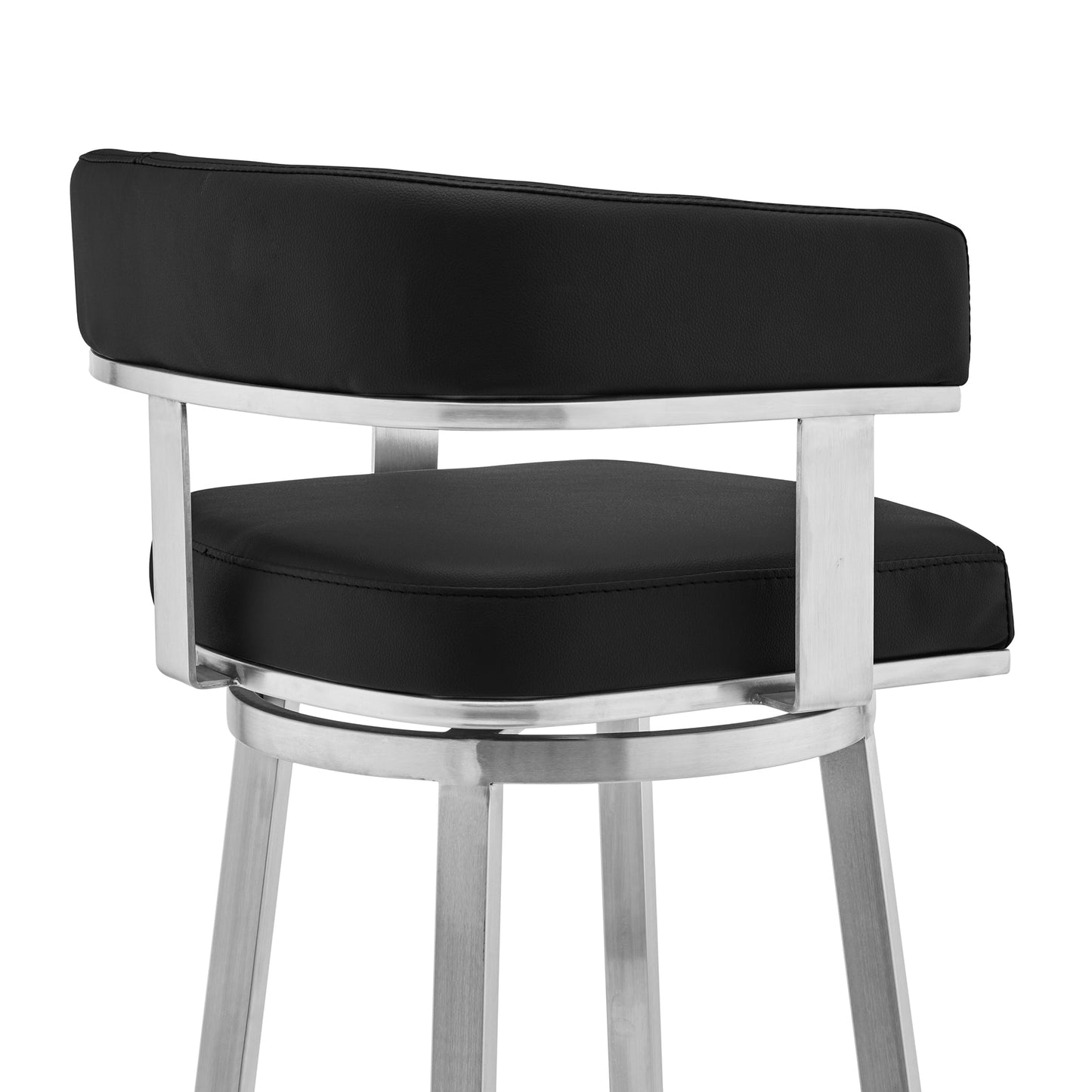 Cohen 26" Black Faux Leather and Brushed Stainless Steel Swivel Bar Stool