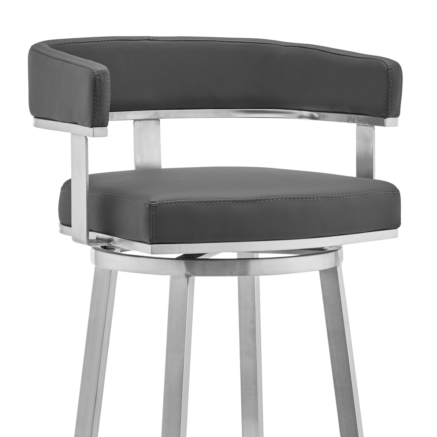 Cohen 26" Gray Faux Leather and Brushed Stainless Steel Swivel Bar Stool