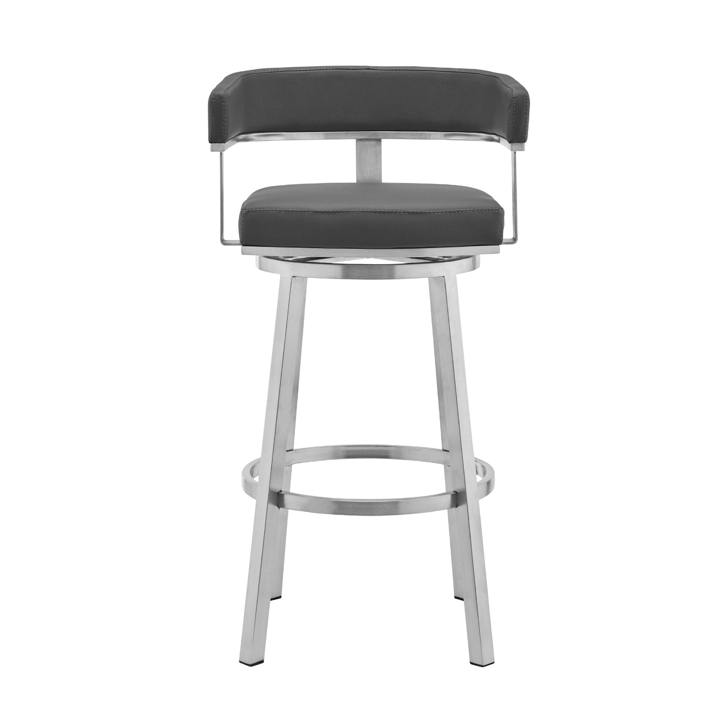 Cohen 30" Gray Faux Leather and Brushed Stainless Steel Swivel Bar Stool