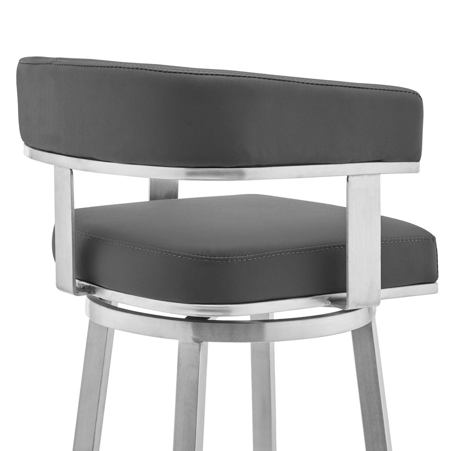 Cohen 30" Gray Faux Leather and Brushed Stainless Steel Swivel Bar Stool