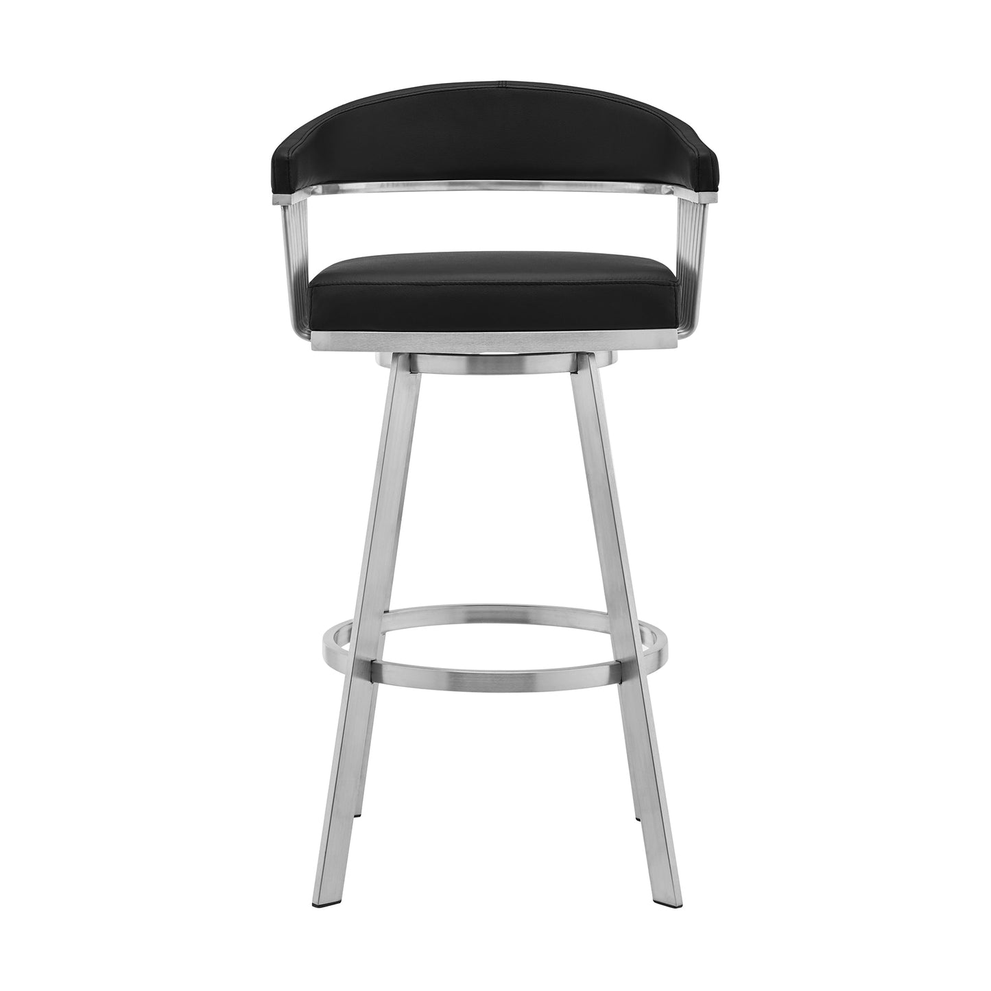 Bronson 25" Black Faux Leather and Brushed Stainless Steel Swivel Bar Stool