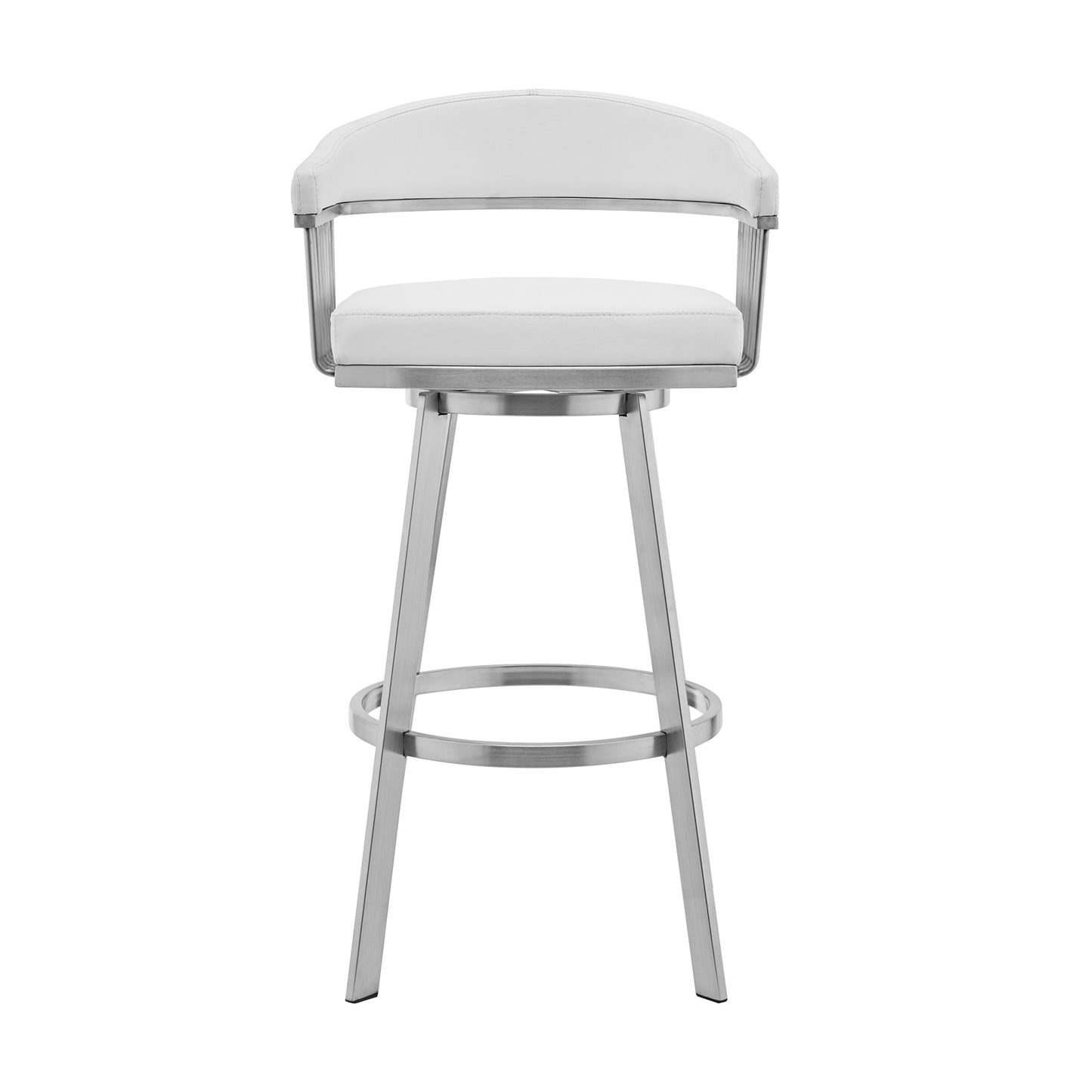 Bronson 25" White Faux Leather and Brushed Stainless Steel Swivel Bar Stool