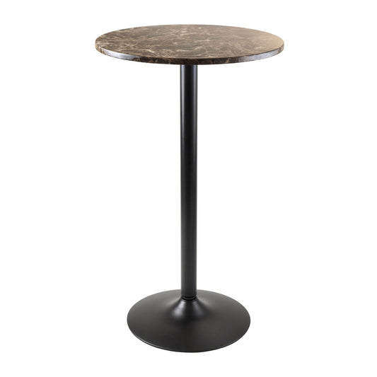 Cora Round Pub Table, Black and Faux Marble