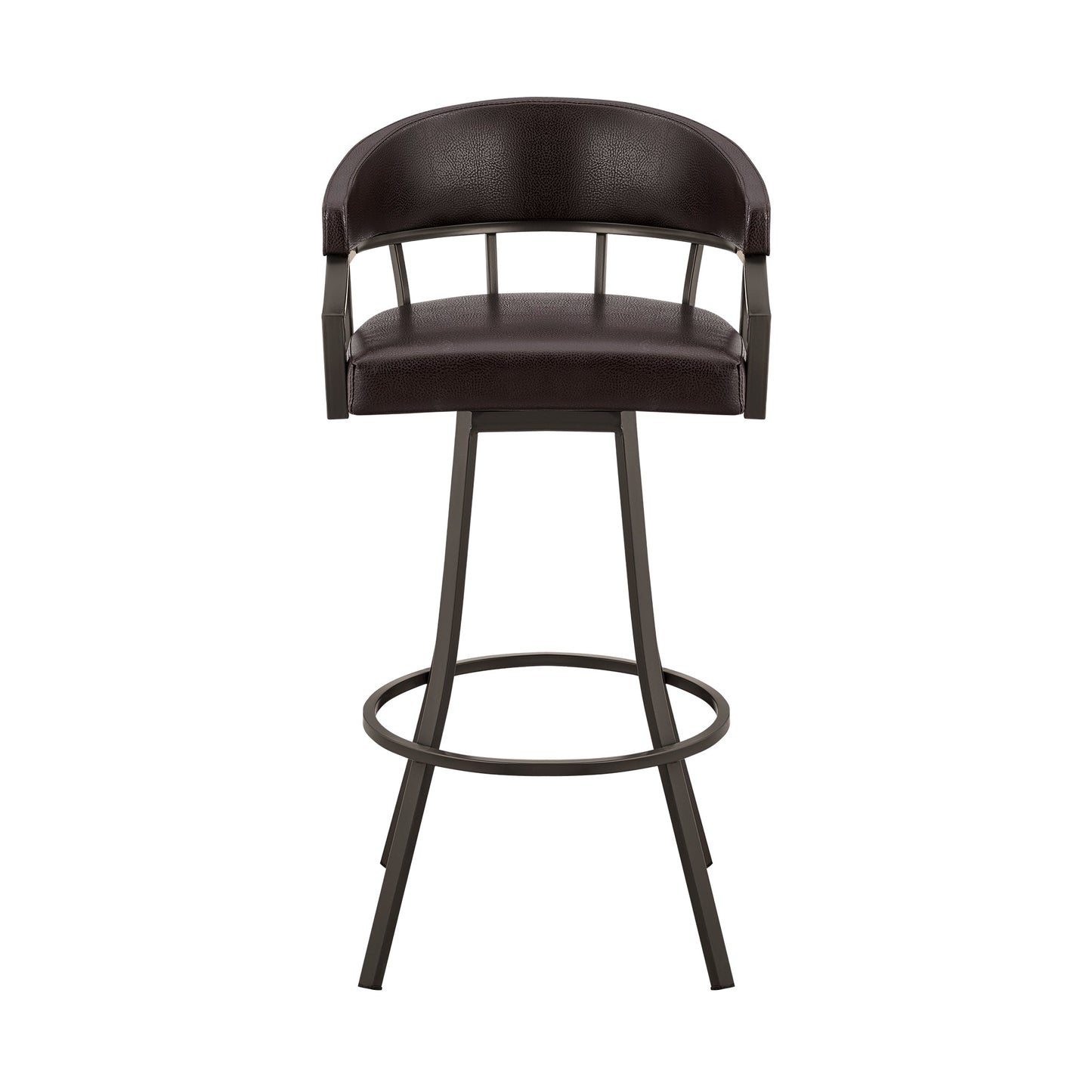 Palmdale 26" Swivel Brown Faux Leather and Java Brown Metal Bar Stool