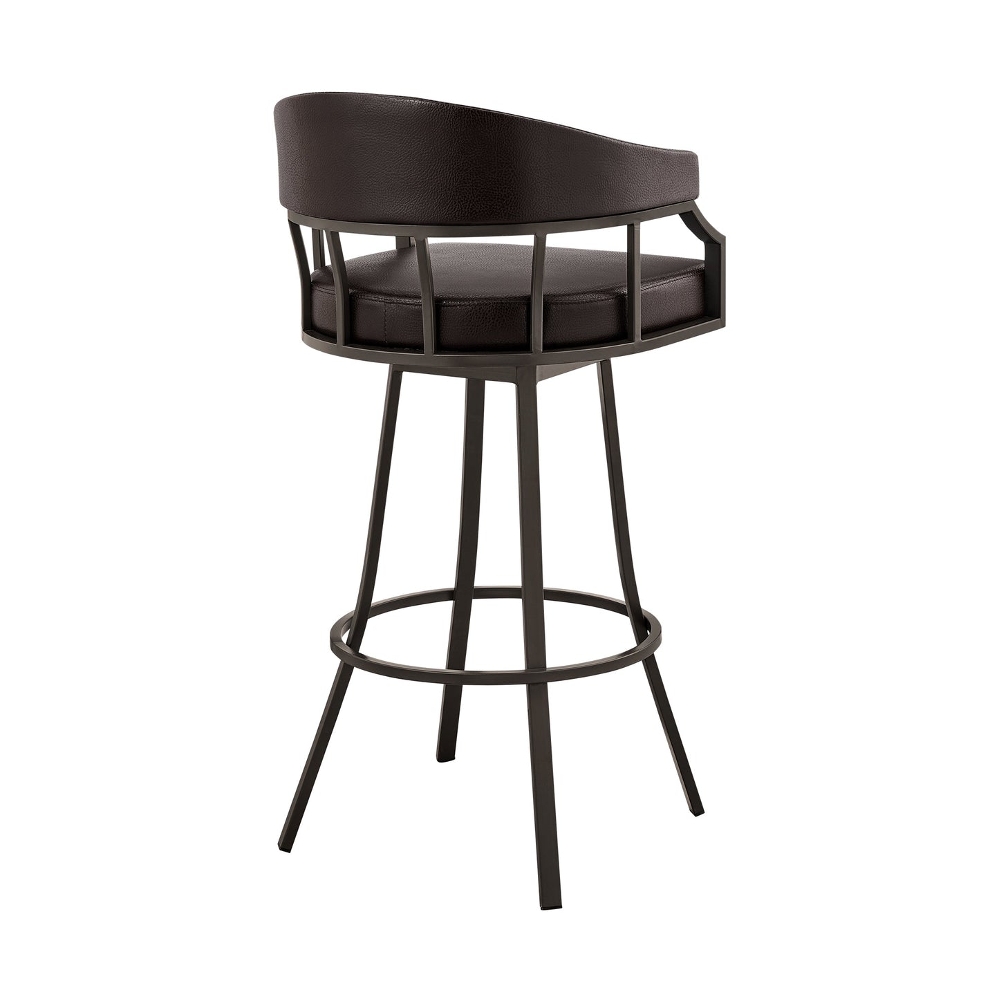 Palmdale 26" Swivel Brown Faux Leather and Java Brown Metal Bar Stool