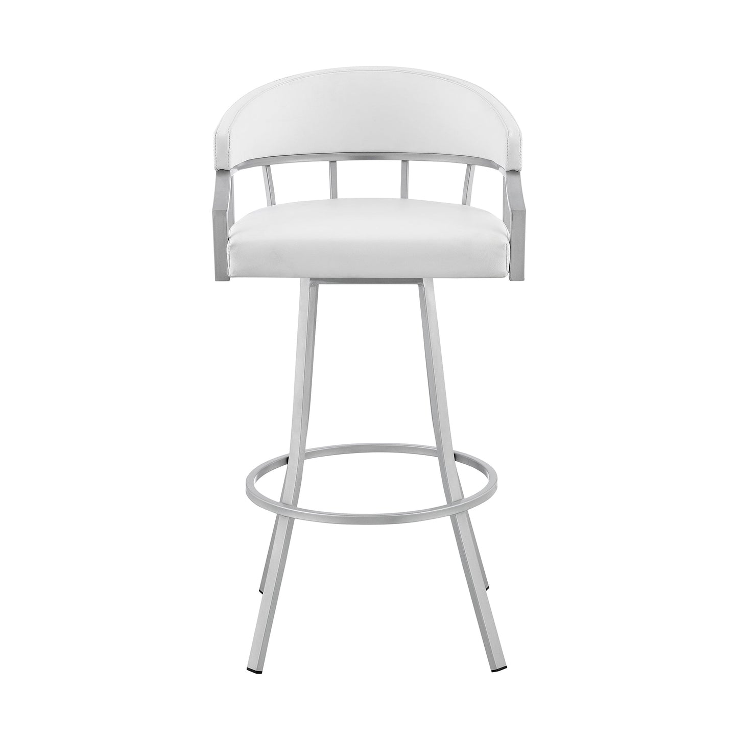 Palmdale 26" Swivel White Faux Leather and Silver Metal Bar Stool