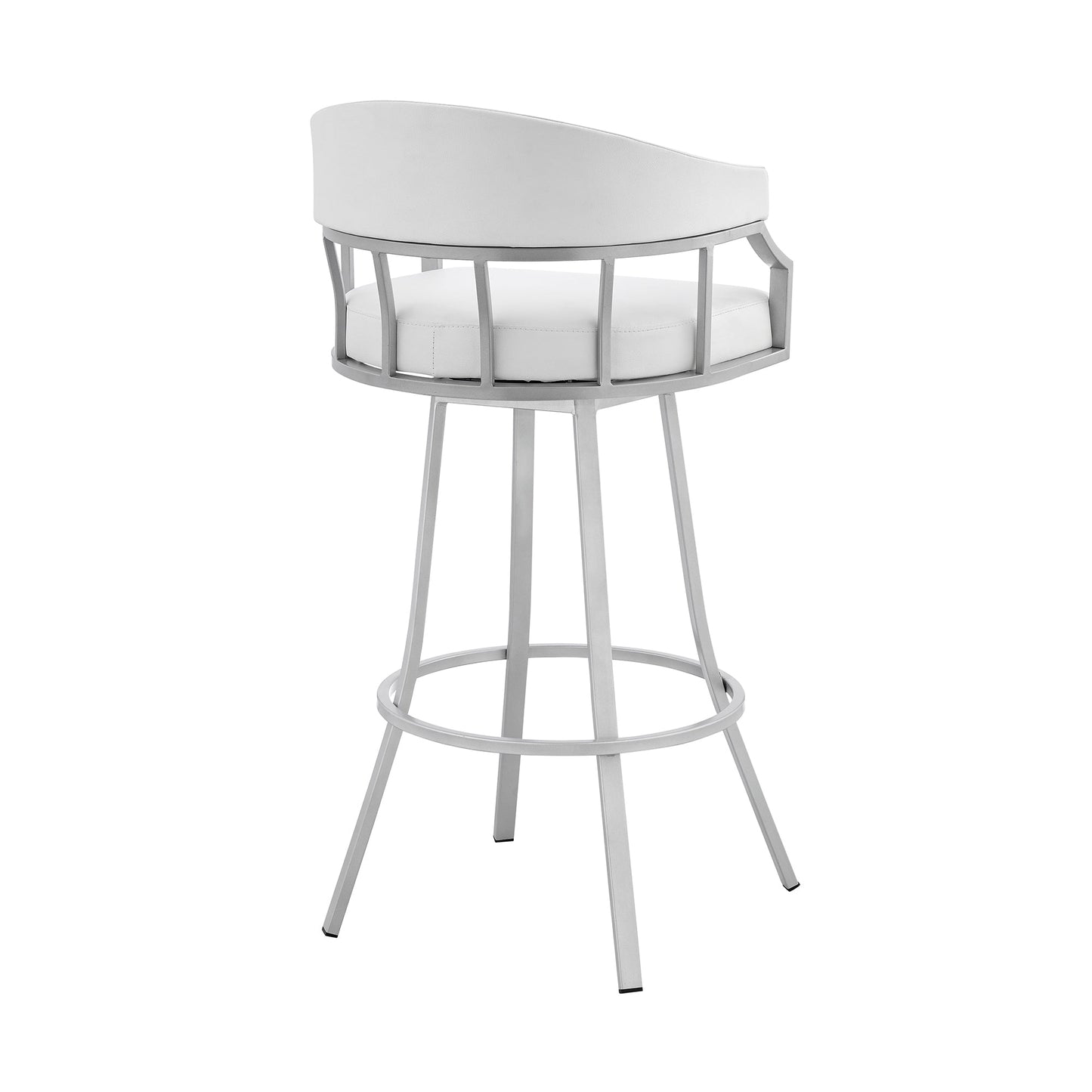 Palmdale 26" Swivel White Faux Leather and Silver Metal Bar Stool